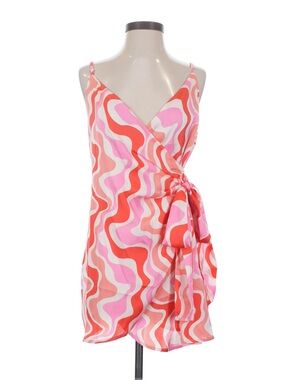 Dress Forum Pink and Red Wave Mini Wrap Dress Sz.S